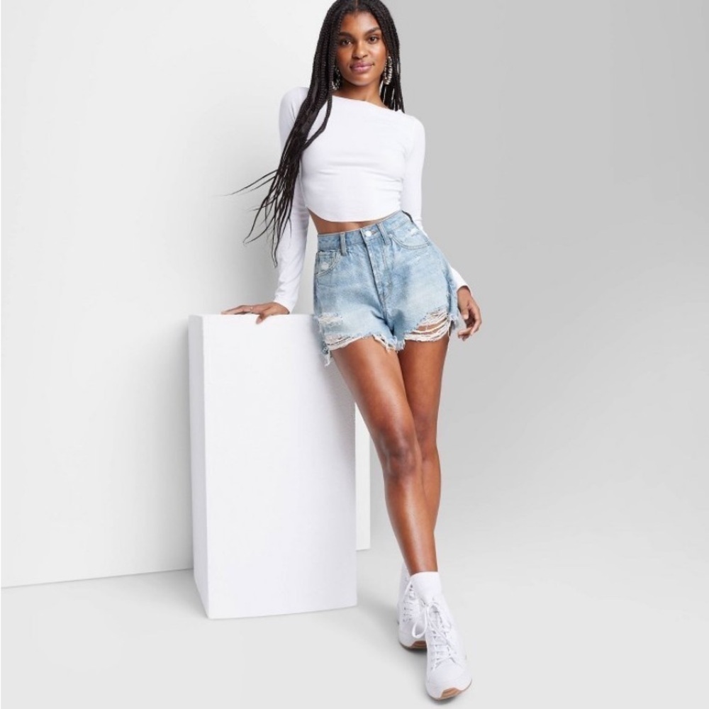 Women's High-Rise Curvy Easy Rigid Jean Shorts - Wild Fable™ Light Wash 4